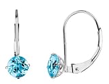 Blue Topaz Gemstone French Back 5mm Solitaire Earring in 14K White Gold
