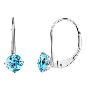 Blue Topaz Gemstone French Back 5mm Solitaire Earring in 14K White Gold by MyJewelryBox.com