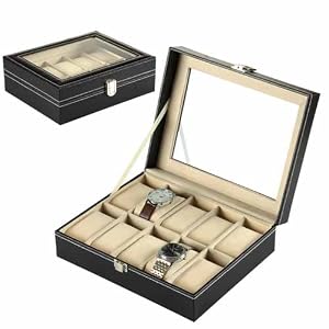 Uhrenkoffer Uhrenbox Schaukasten Uhrenkasten Uhrenvitrine für 10 Uhren Leder-Look