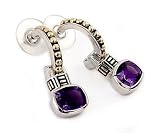 2 Tone Oval Amethyst Earrings (Sterling Silver)