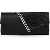Damara Womens Pleated Crystal-Studded Satin Handbag Evening Clutch