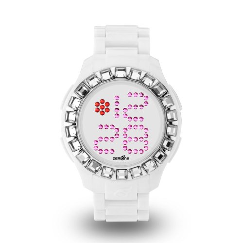 Zerone Bedazzled White Silver Digital Watch (Clear Swarovski Crystal)