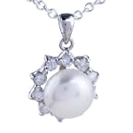 Pugster Sterling Silver Starburst Framed Pearl Pendant Necklace