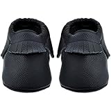 Sayoyo Baby Black Tassels Soft Sole Leather Infant Toddler Prewalker Shoes