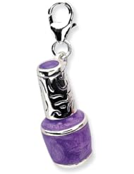Sterling Silver 3 D Enameled Purple Nailpolish Bottlewith Lobster Clasp Charm