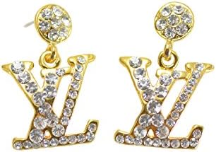 Opensky New Fashion Women Gold Colour Plated on Fashion Letter L V Earring with white Crytal.