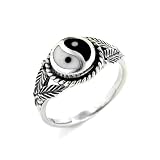 Black and White Enamel Yin Yang Ring in Sterling Silver Size 5.5