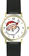Santa Claus Face (Cartoon) Christmas Theme - WATCHBUDDY&reg; DELUXE TWO-TONE THEME WATCH - Arabic Numbers - Black Leather Strap-Women's Size-Small