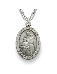 St. Raphael, Patron of Blindness, .925 Sterling Silver Engraved Medal Pendant Christian Jewelry Patron Patron Saint Medal Pendant Catholic w/Chain Necklace 20" Length