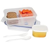 New Lacuisine 34oz Locking Divided Lunch Container Spoon Fork Lockable Lid  ....