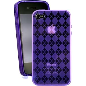 GTMax Purple Plaid Checker Gel Skin Cover Case for Apple iPhone 4 4G 16GB / 32GB 4th Generation
