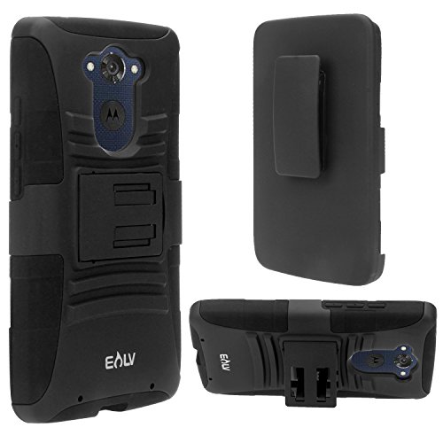 Droid Turbo Case, Moto Droid Turbo HOLSTER Case, E LV Droid Turbo Holster Case Cover - Dual Layer Armor Defender Protective Case Cover with kickstand and Belt Swivel Clip for Droid Turbo - BLACK
