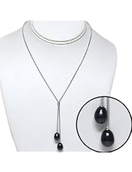 2 Black Freshwater Pearl Sterling 925 Silver Twist Chain17" 9-10mm