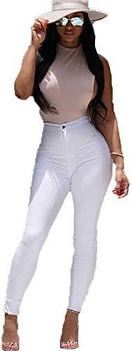 QuietClouds Women's Denim Jeans Stitching style High Waisted Slimming Skinny Jean,887-White-S