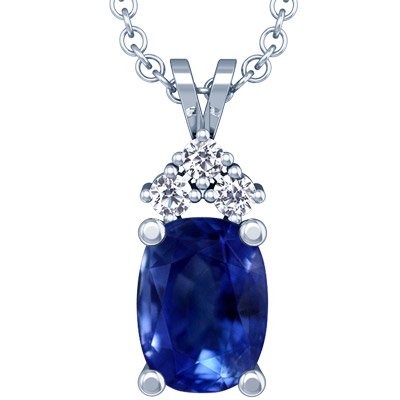 платина Cushion Cut синий сапфир и круглой формы с бриллиантами Pendant