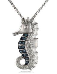 XPY Sterling Silver Green Diamond Seahorse Pendant Necklace, 18"