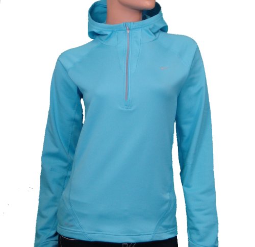 Nike Women's Dri-Fit Running Hooded Half Zip Shirt Sky Blue