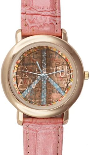 Gifts for girls or ladies Stylish Peace Symbol and Graffiti Pink Leather Alloy High-grade Watch