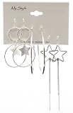 Trendy Hoop and Stars Polished Silver Fashion Earrings Set ( 3 Pairs Included)