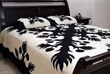 100% Cotton Fine Quality Needle Point Stitched Hawaiian Quilt (K) (BLACK) (Y26)