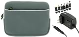 2n1 Combo - HP Mini 1035NR 10.2-Inch Netbook Neoprene Sleeve SlipCase and AC Adapter Charger (Invisible Zipper Dual-Pocket - Grey)