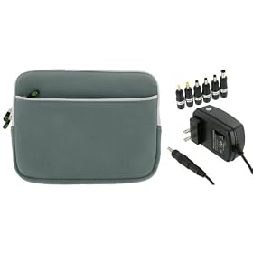 2n1 Combo - Samsung N140-14B 10.1-Inch Netbook Neoprene Sleeve SlipCase and 12v Car Charger (Invisible Zipper Dual-Pocket - Grey)