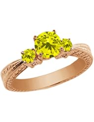 1.04 Ct Round Canary SI1/SI2 Diamond 14K Rose Gold 3-Stone Ring