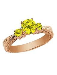 1.04 Ct Round Canary SI1/SI2 Diamond 925 Rose Gold Plated Silver 3-Stone Ring
