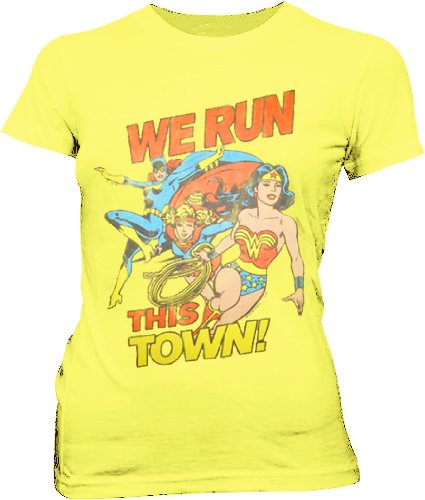  Junk Food Batwoman Supergirl Wonder Woman We Run This Town Yellow Juniors T-shirt Tee