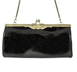 Vintage Style Shiny Black Leather Evening Bag Leather Handbag