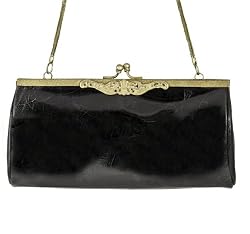 Vintage Style Shiny Black Leather Evening Bag Leather Handbag