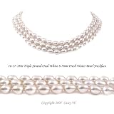 Triple Strand 16-18 Inches 6-7mm White Oval Shape Freshwater Cultured Pearl Necklace