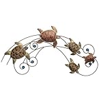 IMAGE OF Handcrafted Wooden Sea Turtle Wall Sculpture on Metal Frame with Glass Beads