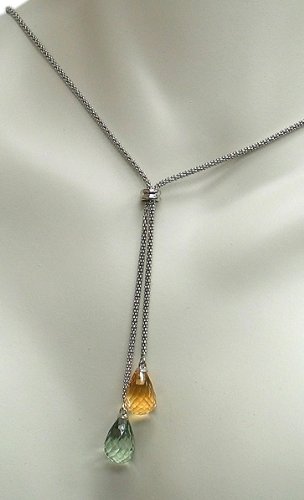 Pretty Sterling Silver Amethyst Citrine Lariat Necklace