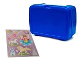 Lunchbox Baltic Blue Plastic with White Handle plus Fairy Stickers