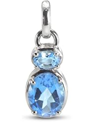 Bright And Pure Double Oval Rhodium Plated Silver Pendant With Natural Blue Topaz Stones