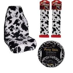 Black and White Pony / Cow Spots Print Plush Auto Accessory Package