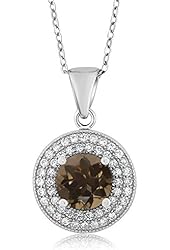 2.30 Ct Round Brown Smoky Quartz 925 Sterling Silver Pendant