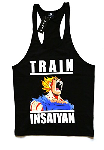 TRAIN INSAIYAN Singlet Stringer Vest Bodybuilding, ZYZZ YBack Racerback DBZ - Blue - X-Large