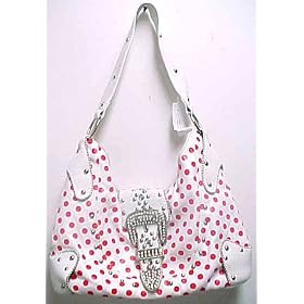 Click here to buy White Red Polka Dot Handbag Rhinestone Buckle Purse by Coolstuff4U.