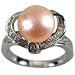 Sweet Heart Shaped Cubic Zirconia Ribbon Peach Pink Cultured Pearl Platinum Overlay Sterling Silver Ring