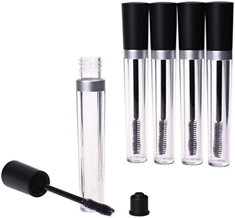 Pack of 5 Reusable Empty Bottle Tube Container for Eyelash Growth Oil /Mascara with Brush and Plug for Home and Travel (7.5ml Black lid)
