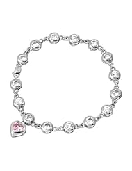 10k White Gold Round Cubic Zirconia Heart Pink Cubic Zirconia Charm Bracelet