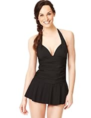 Halterneck Ruched Skirt Swimsuit
