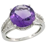 14k White Gold ( 11 mm ) Halo Engagement Amethyst Ring w/ 0.107 Carat Brilliant Cut Diamonds & 5.25 Carats Stone, 1/2 in. (12mm) wide, size 6