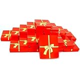 25 Red Gold Bow Cotton Jewelry Boxes Necklace Gift Box Displays 6 1/8