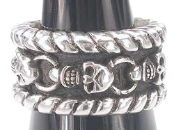 Detailed Skull Chain Skulls Pattern Pewter Ring