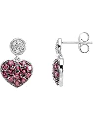 14K White Gold Brazilian Garnet and Diamond Heart Earrings -- LIFETIME WARRANTY