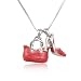 Red Enamel with Crystal Handbag and Shoe Pendant Necklace Fashion Jewelry