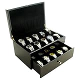 Black Glossy Solid Wood Watch Display Case Box Chest Holds 20 Watches